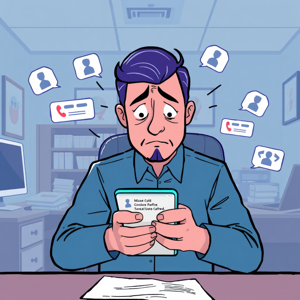 Frustrated business owner with missed call notifications