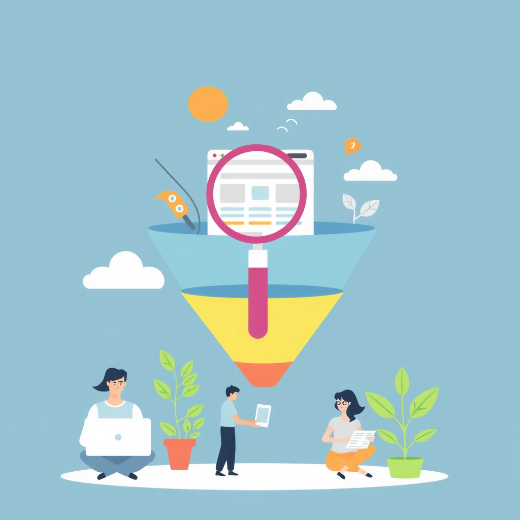 Illustration of inbound marketing funnel and customer attraction