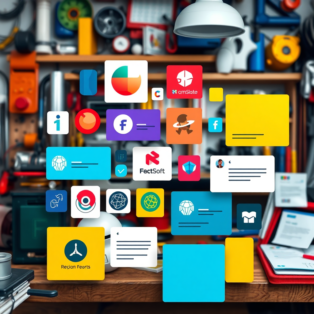 An image showing various customizable elements, such as color palettes, logos, and chat scripts, being assembled to create a unique AI chatbot interface. The background is a workspace filled with tools and resources. The color palette is vibrant and diverse, reflecting the potential for personalization. The style is creative and hands-on, conveying the idea of tailored solutions. Technical specs: High-resolution image, detailed elements, realistic textures.