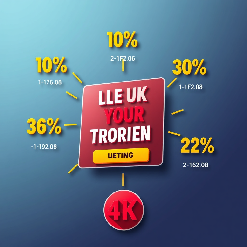 An image visualizing a compelling advertisement with a clear call-to-action, surrounded by positive metrics such as click-through rates and conversion rates. The ad itself should be visually appealing and professionally designed. The color scheme should be attention-grabbing, with reds and yellows. 4K resolution.