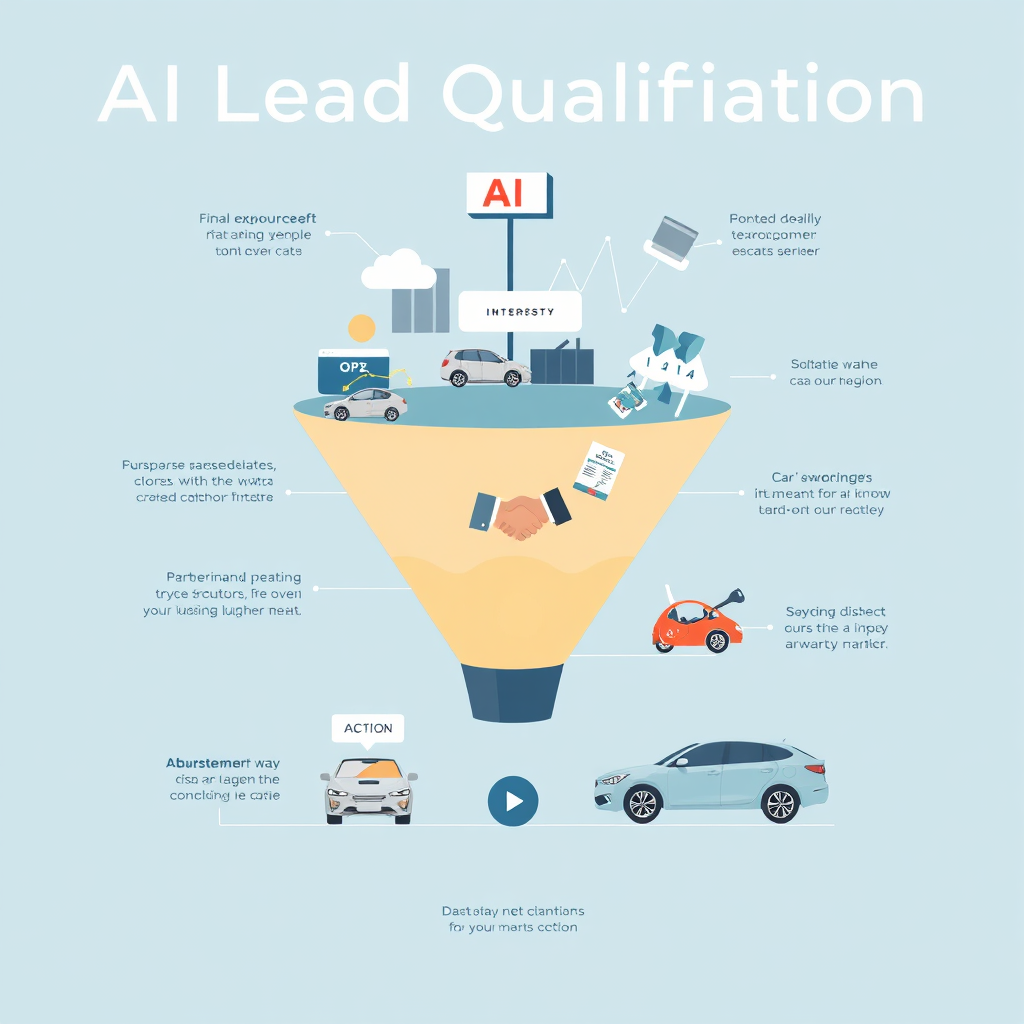 A photorealistic image depicting a sophisticated AI interface analyzing data streams related to potential car buyers. Visualize charts, graphs, and customer profiles being processed by a complex algorithm. Lighting should be cool and professional, with a focus on the data visualizations. The color palette should include shades of blue and green, representing data analysis and accuracy. Style reference: Modern data visualization. Technical Specifications: 4k resolution, detailed.