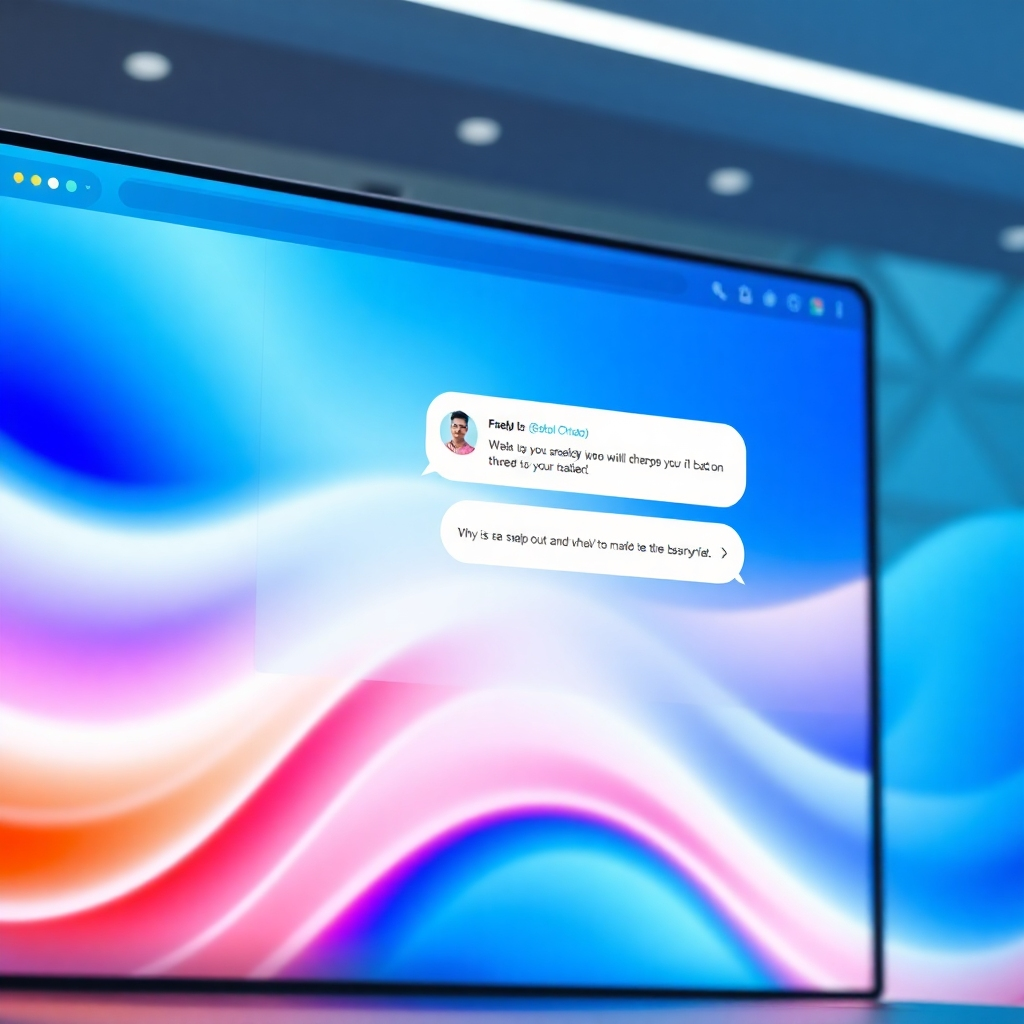 A photorealistic image of a clean, modern website interface with a prominently displayed AI-powered chatbot.  The chatbot window shows a friendly, conversational interface with a user asking a question and the chatbot providing a helpful and informative response. The website background should be visually appealing and relevant to the business or platform, showcasing a user-friendly design and highlighting the seamless integration of the chatbot.