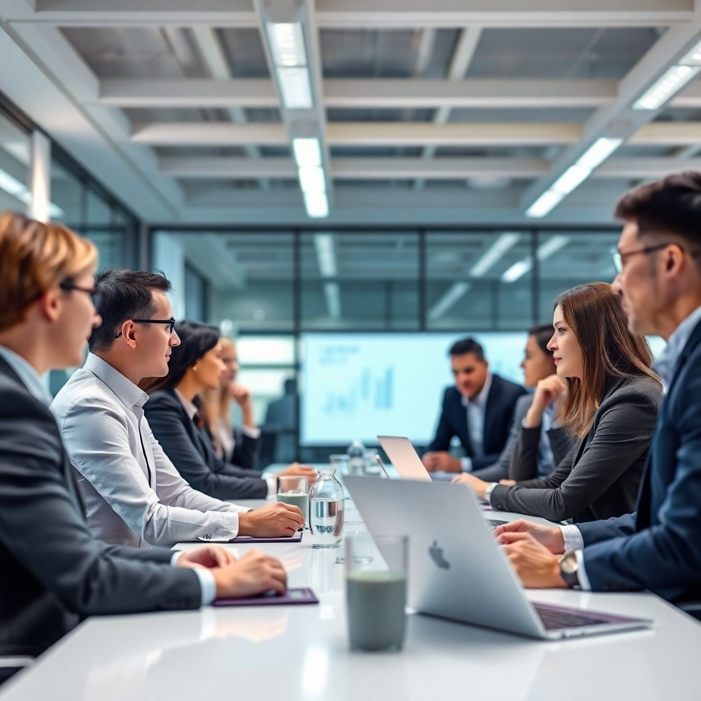 A photorealistic image of a corporate setting where colleagues are collaborating effectively.  4K resolution.