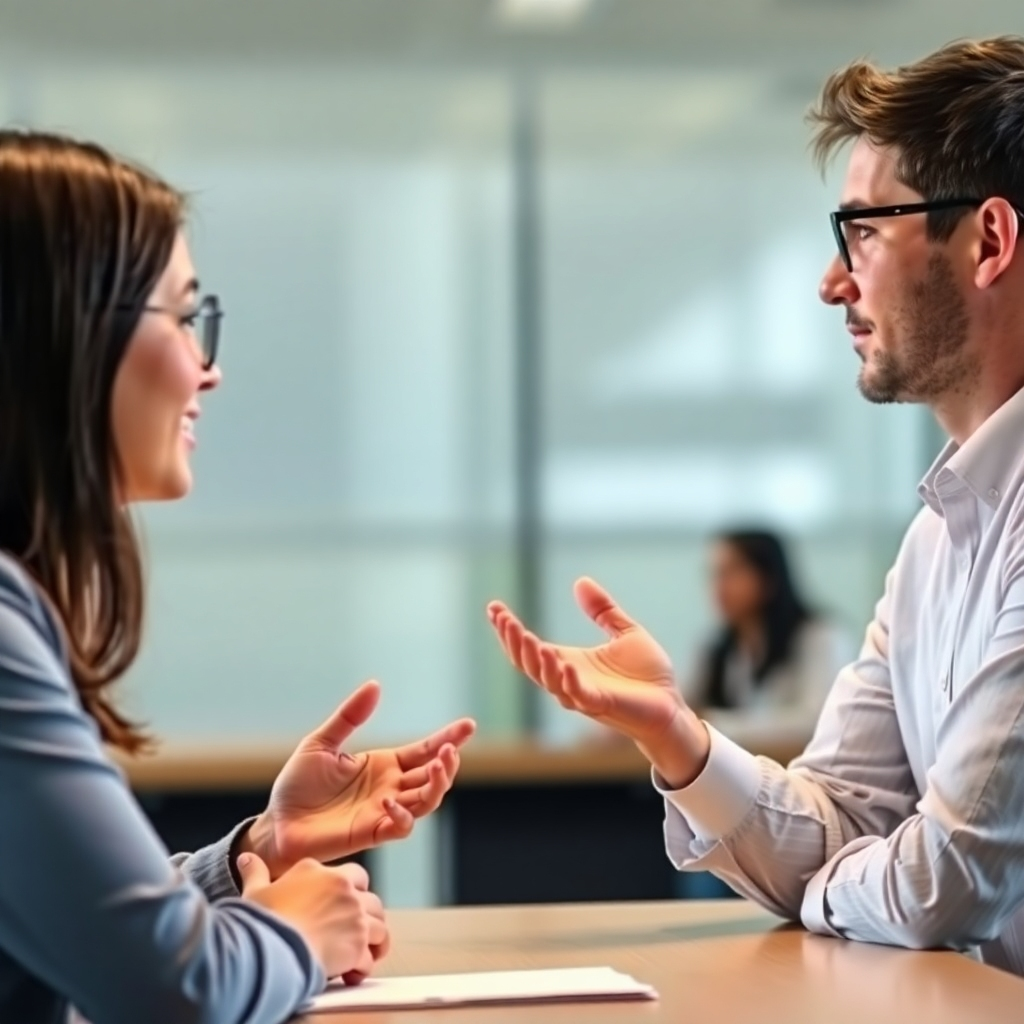 A photorealistic image of people communicating effectively; showing active listening and empathy.  4K resolution.