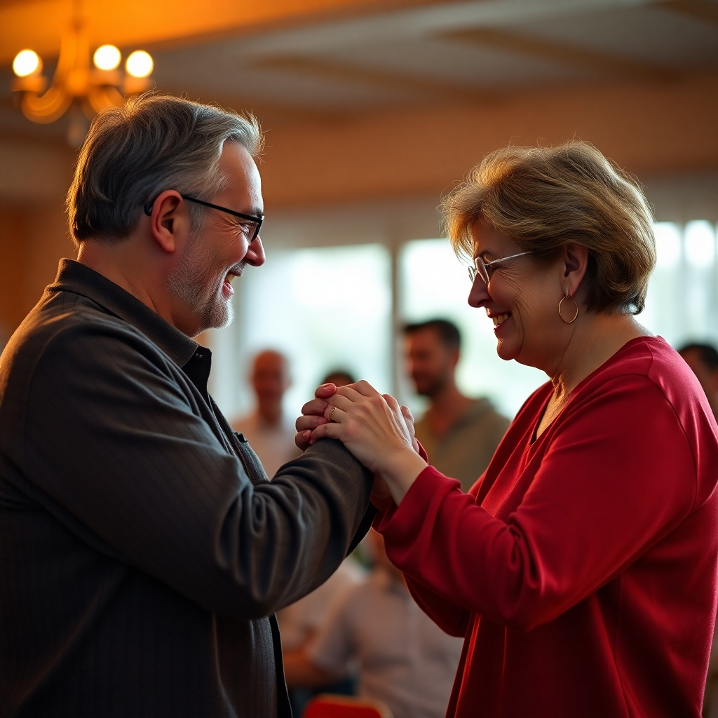 A photorealistic or painterly image of people supporting each other, using warm, inviting lighting and a composition that shows mutual respect and care.  4K resolution.