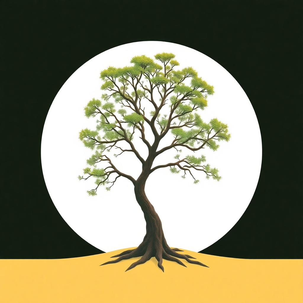 An image symbolizing change and growth, perhaps a tree that has adapted to difficult weather. The image uses warm and earthy colors.  4K resolution.