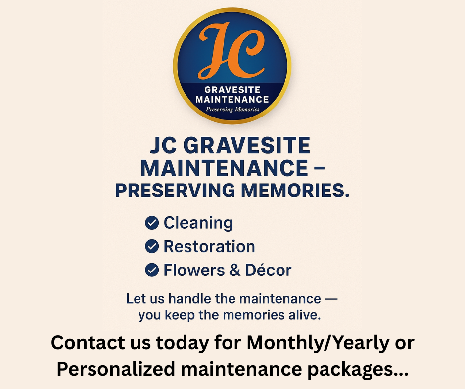 A photorealistic, ultra-high-quality 8K resolution image of a serene cemetery scene. The main subject is a meticulously maintained gravesite, adorned with vibrant, freshly arranged flowers. The headstone is clean and legible, reflecting soft, diffused sunlight. In the background, mature trees cast gentle shadows on the well-manicured lawn. The overall color palette is calming and respectful, with greens, blues, and floral hues predominating. Camera angle is a slightly low, wide shot, emphasizing the care and detail given to the gravesite and its surroundings. Texture details should be hyperrealistic, showing the fine grains of the stone, the delicate petals of the flowers, and the lushness of the grass. Props include gardening tools discreetly placed to the side, suggesting ongoing maintenance. Style reference: a blend of classical landscape painting and modern hyperrealism photography.