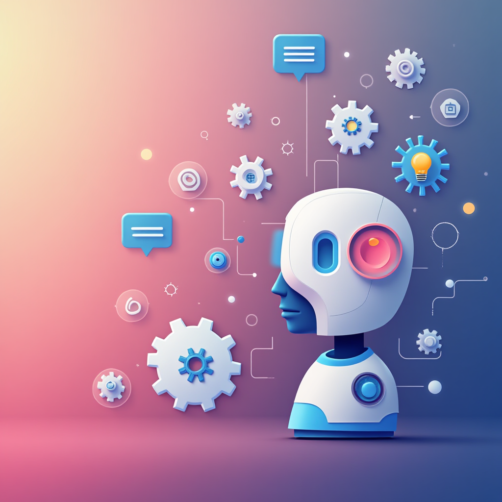 A stylized image depicting personalized AI app recommendations, with users receiving custom AI icons on their devices. The color palette is modern and adaptable, with purples and blues.