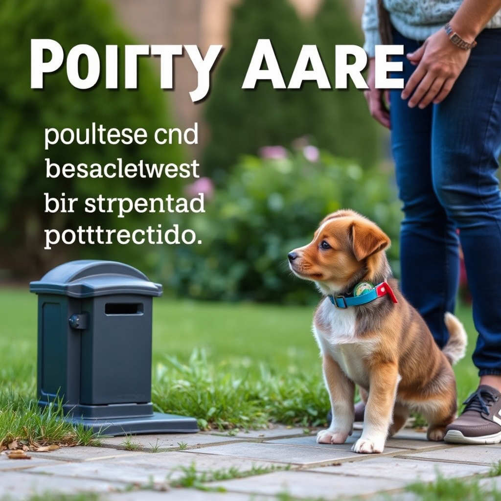 A photorealistic image showcasing a puppy successfully using a designated potty area outside. The owner is praising and rewarding the puppy. The background includes a well-maintained yard.