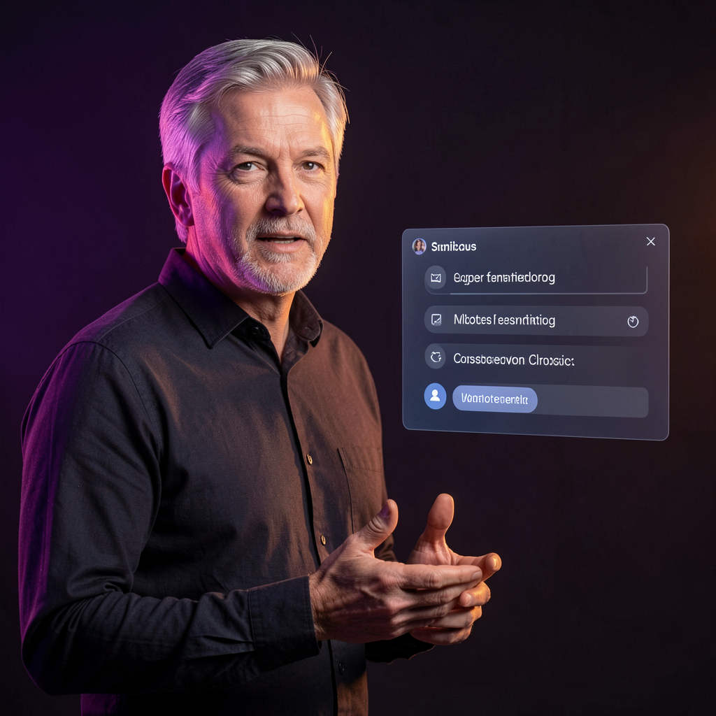 Light-themed software presenter introducing CueVue