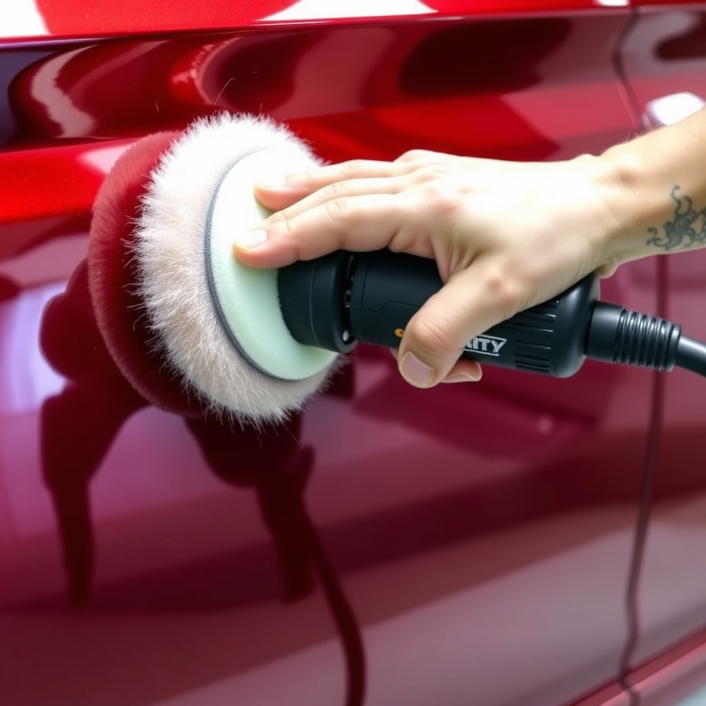 Dual action polisher on red paint finish