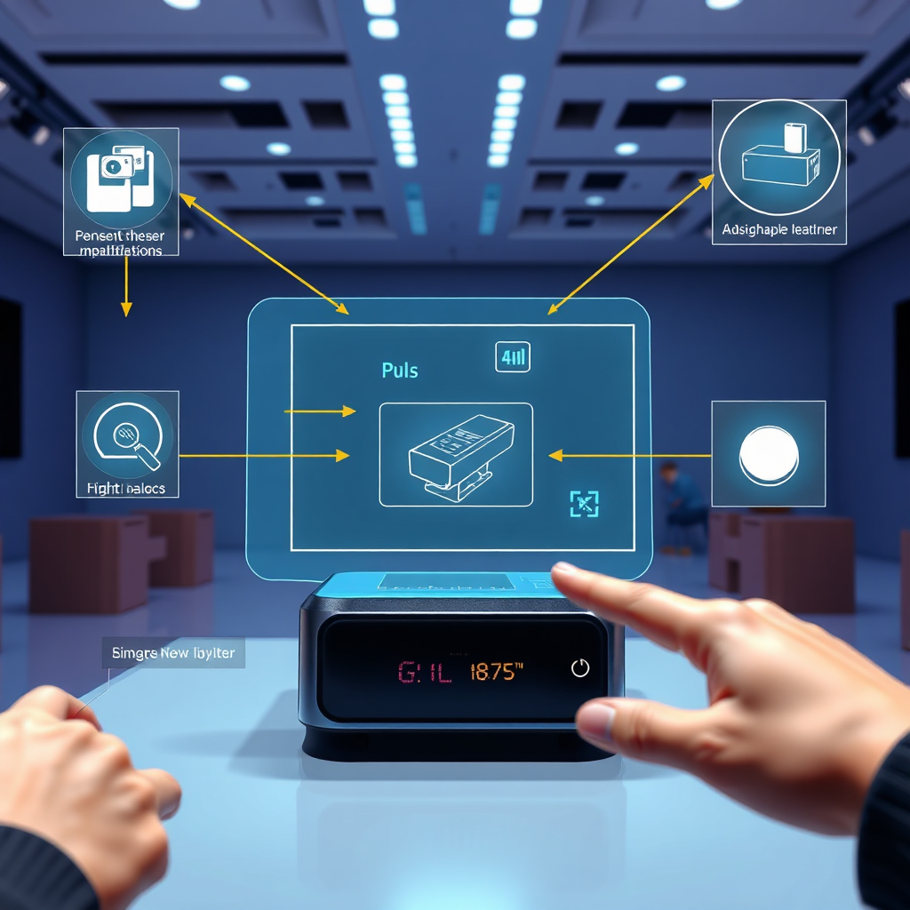 A stylized image of a virtual product demonstration, complete with animated overlays and interactive annotations. The scene should be engaging and informative, highlighting the key features and benefits of the product. The color palette is bright and energetic, reflecting the dynamism of the demonstration. Camera angle: Close-up shot to emphasize the interactive elements of the demonstration. 4K resolution, high quality.