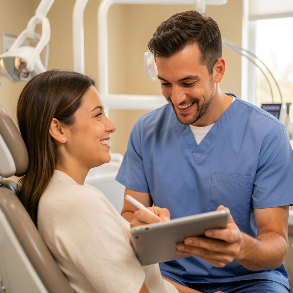 Dentist explaining treatment to a patient