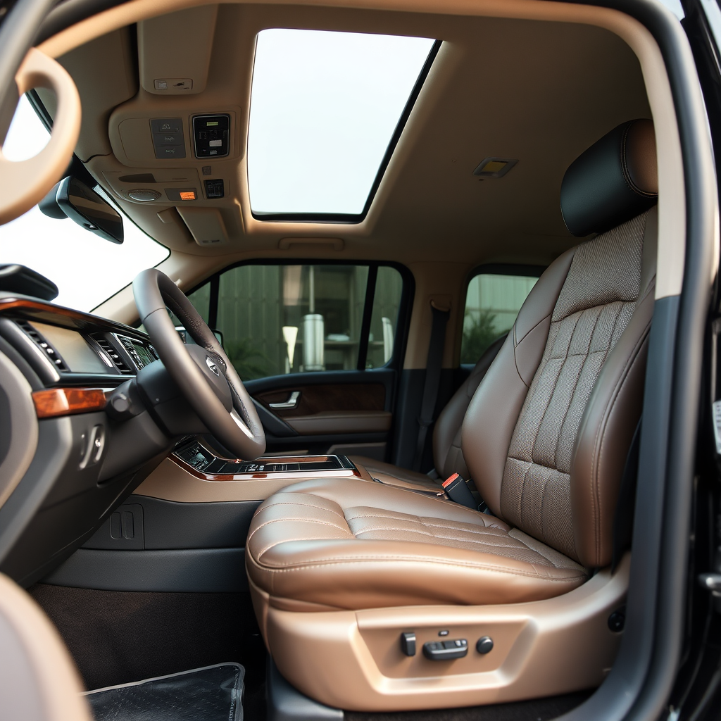 Clean luxurious leather cabin interior detailing