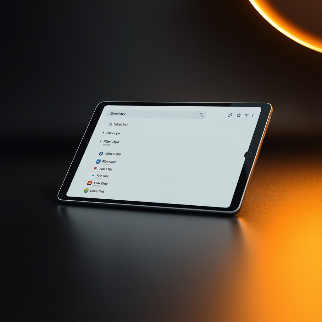 A sleek black-and-gold directory UI mock screenshot with category filters, a search bar, and verified listing cards