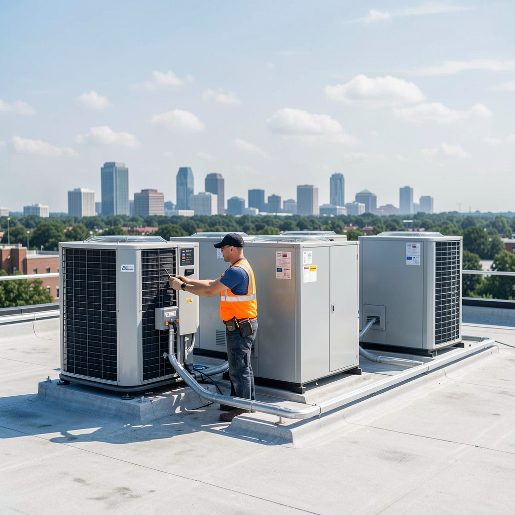 Commercial HVAC equipment being inspected in Atlanta
