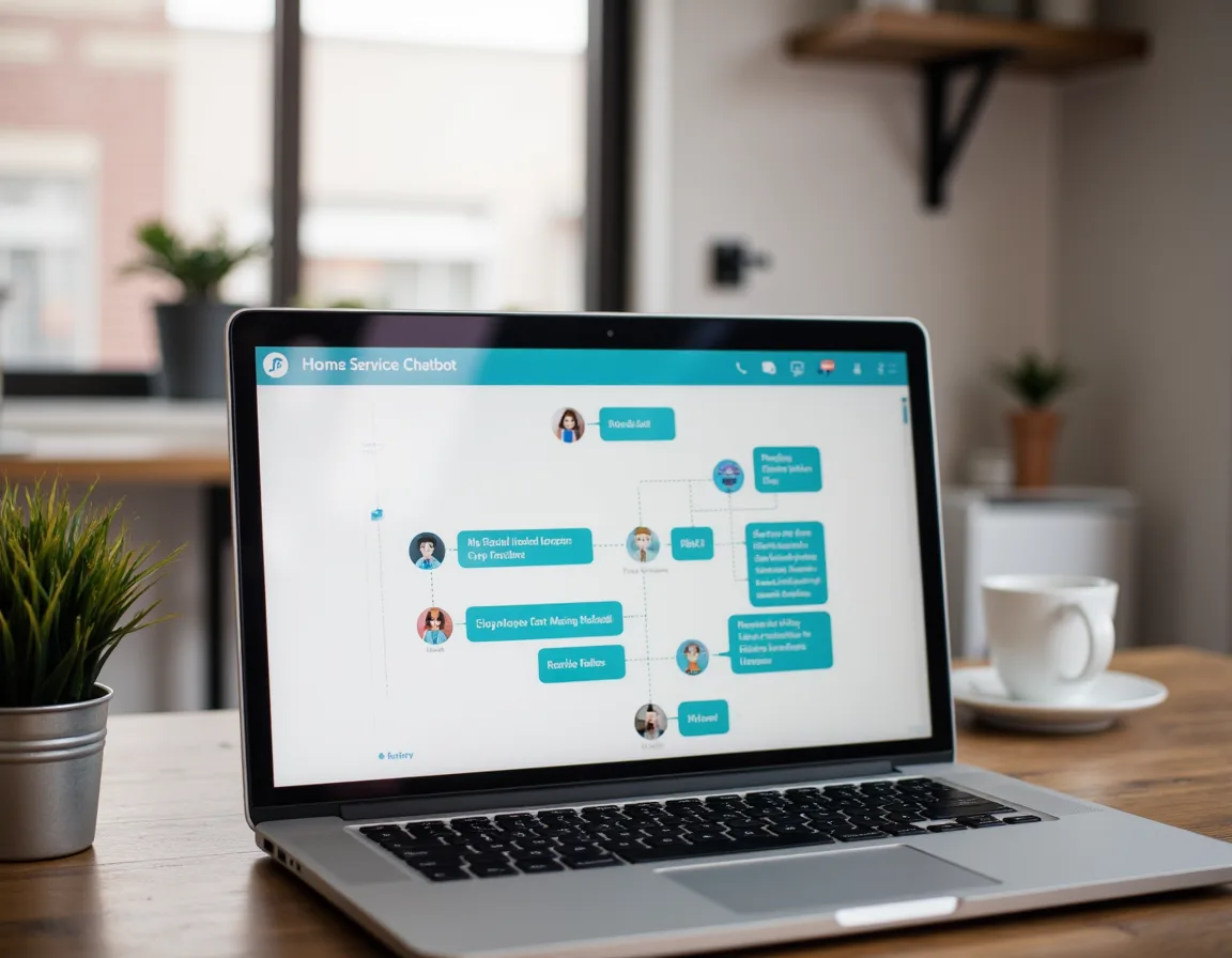 AI chatbot conversation flow designed around HVAC, plumbing, roofing, electrical, and other home service requests.