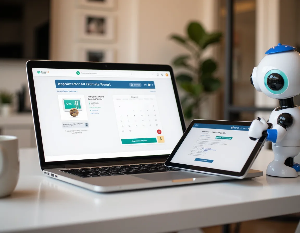 AI chatbot helping a home service visitor request an appointment or estimate.