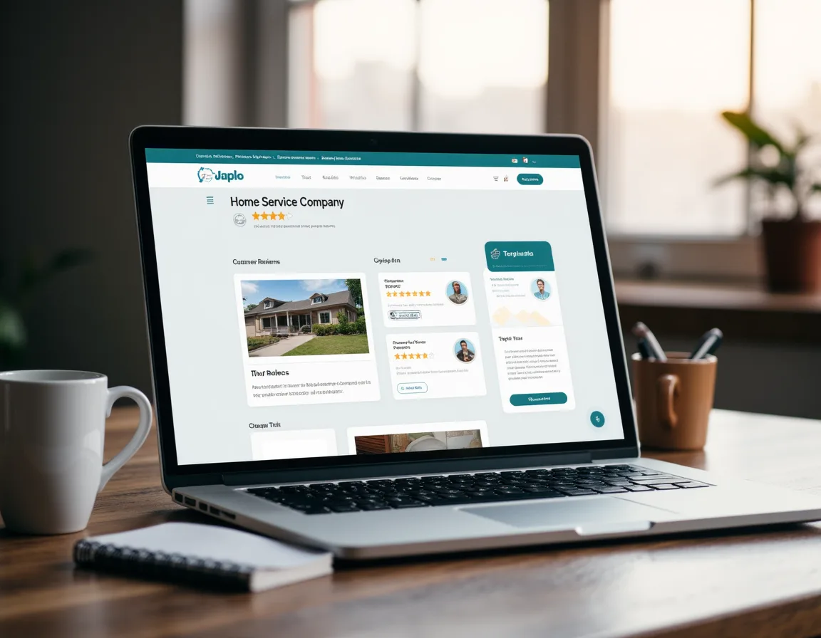 Home service website showing customer reviews, testimonials, and trust-building elements.