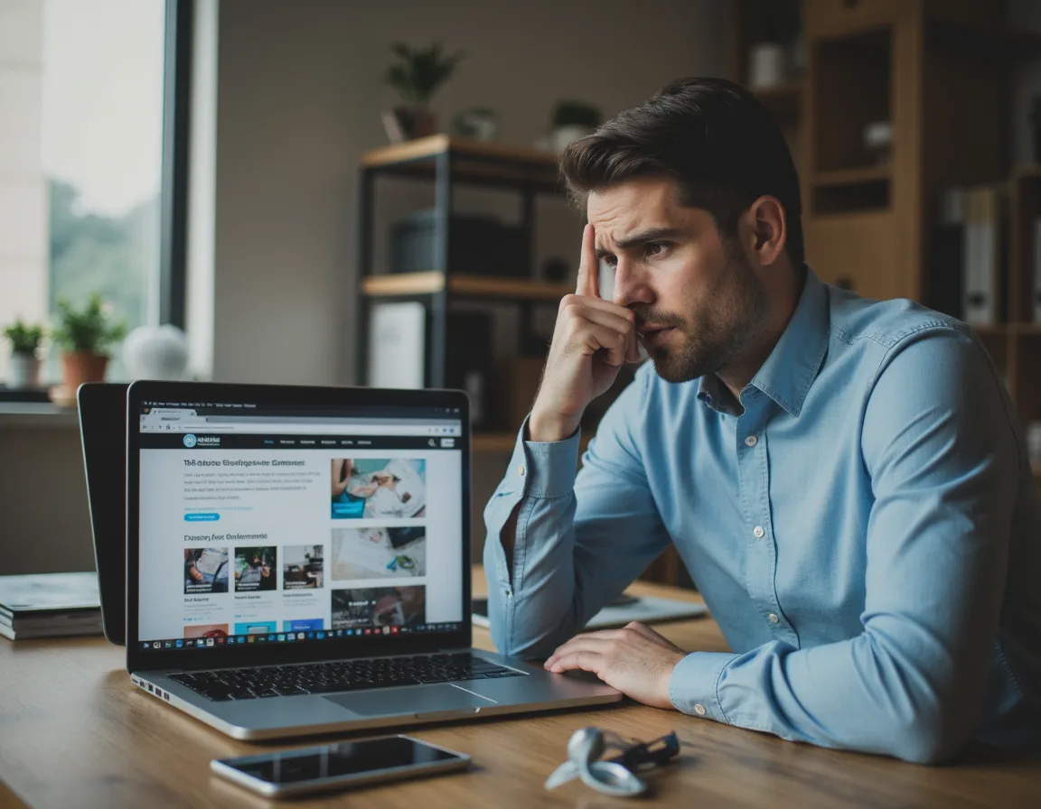 Visitor viewing a confusing home service website without a clear call-to-action.