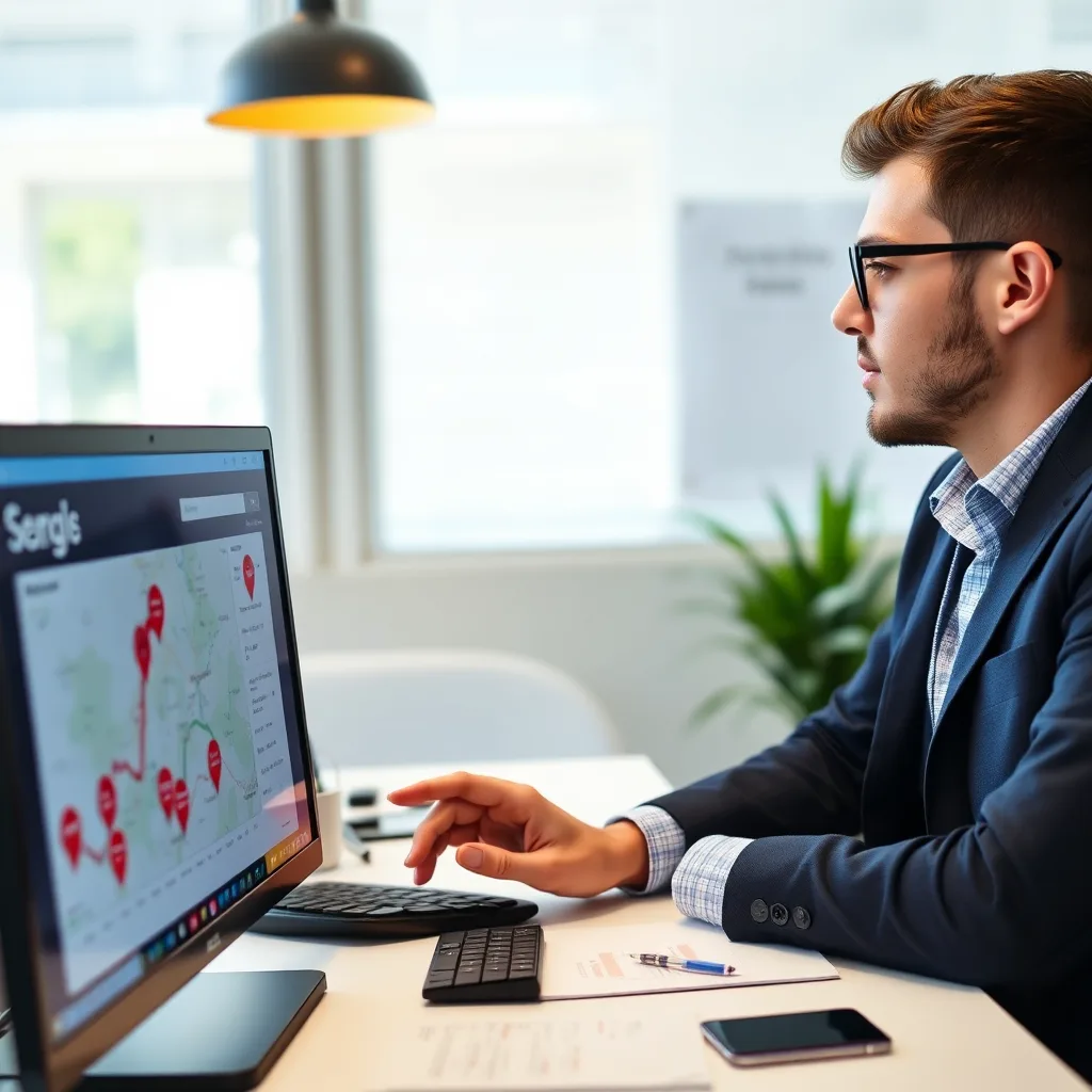 Marketing professional reviewing local search visibility for a home service business.