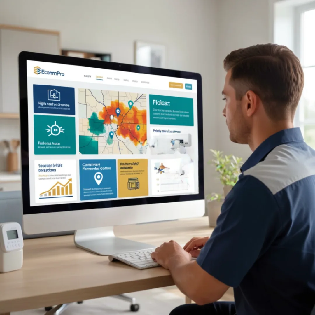 HVAC business owner identifying priority services, service areas, offers, and common homeowner questions for greater online visibility.