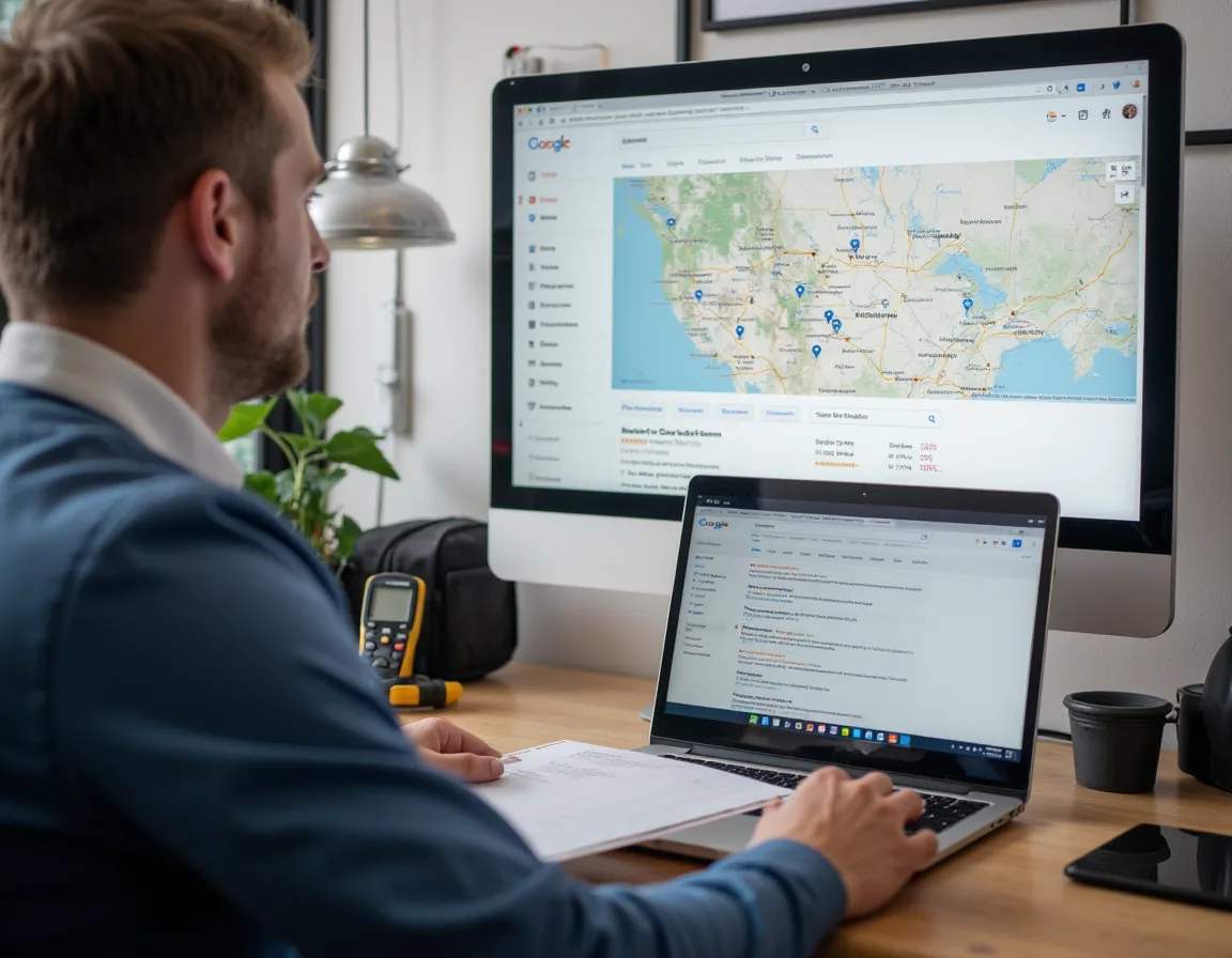 Electrician local SEO strategy showing map rankings, service areas, and search visibility.