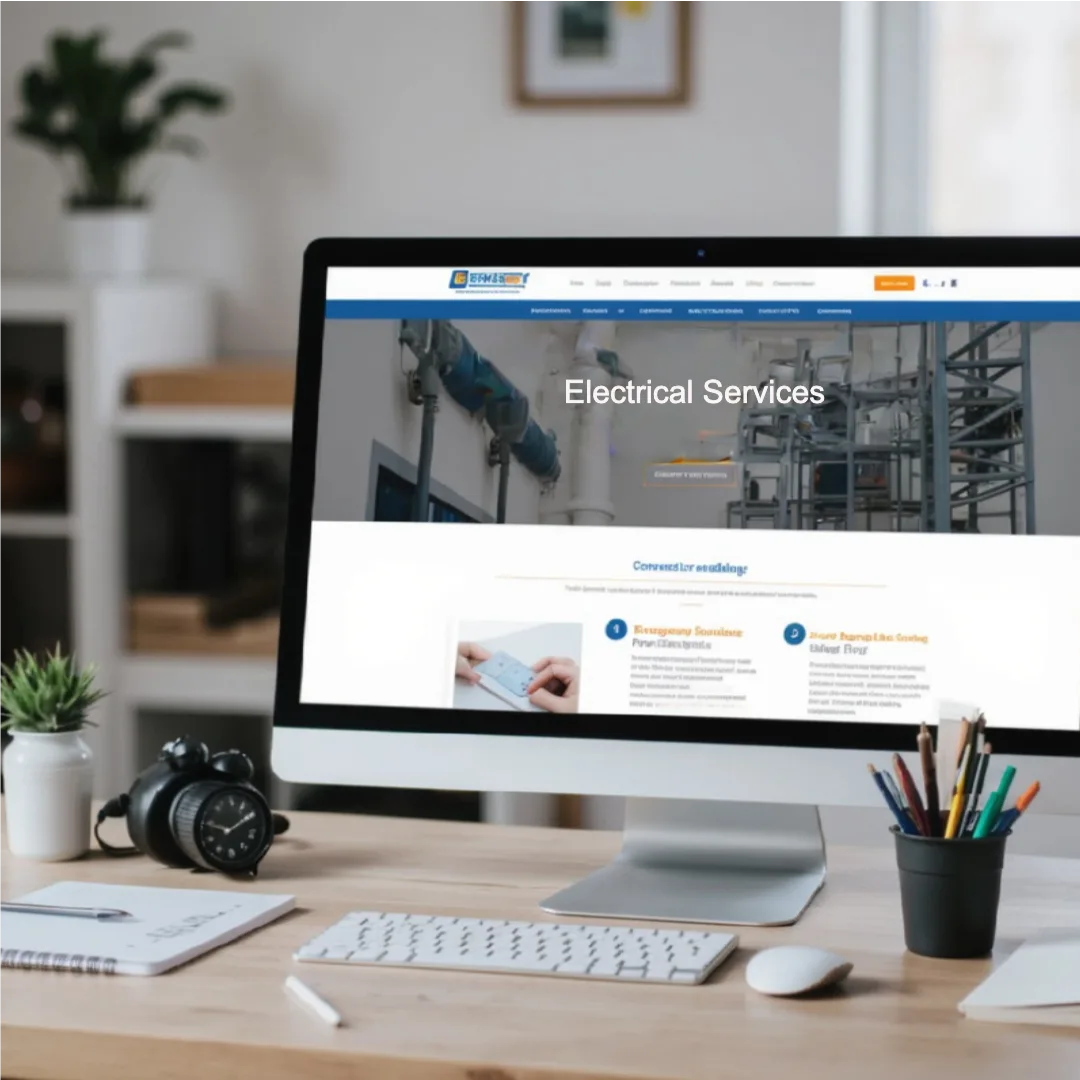 Professional electrician website design with service pages, reviews, and request estimate call to action.