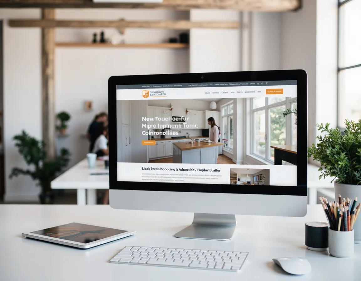 Home improvement company website design displayed on a desktop screen with service pages and estimate request features.