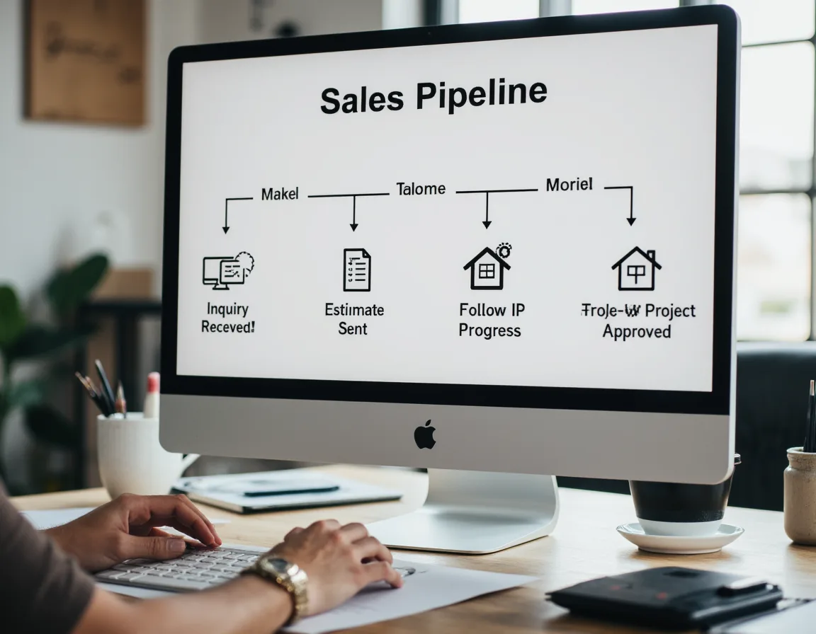 Organized home improvement sales process displayed in a lead management pipeline.