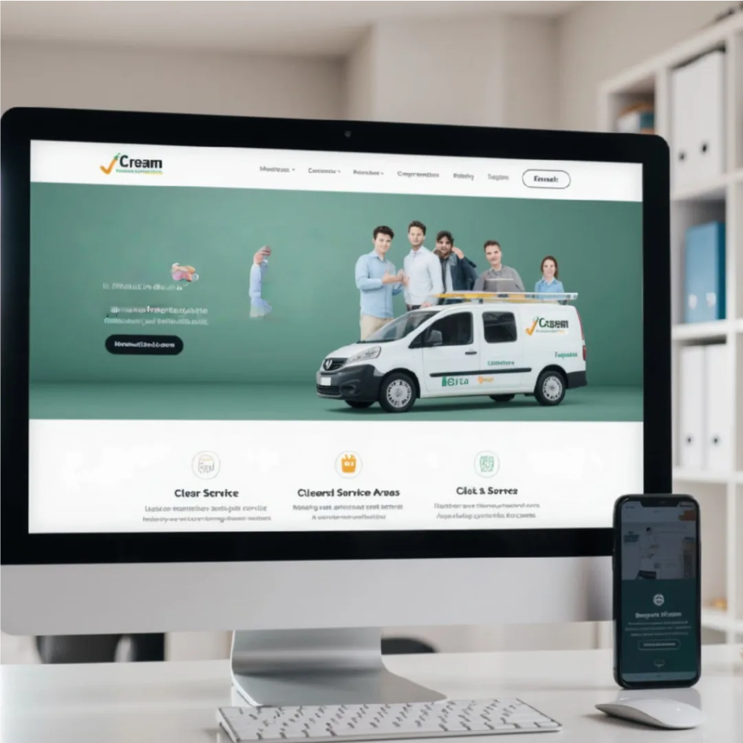 Desktop monitor and mobile phone displaying a clear, mobile-friendly local service business website with service details, booking options, and trust signals.