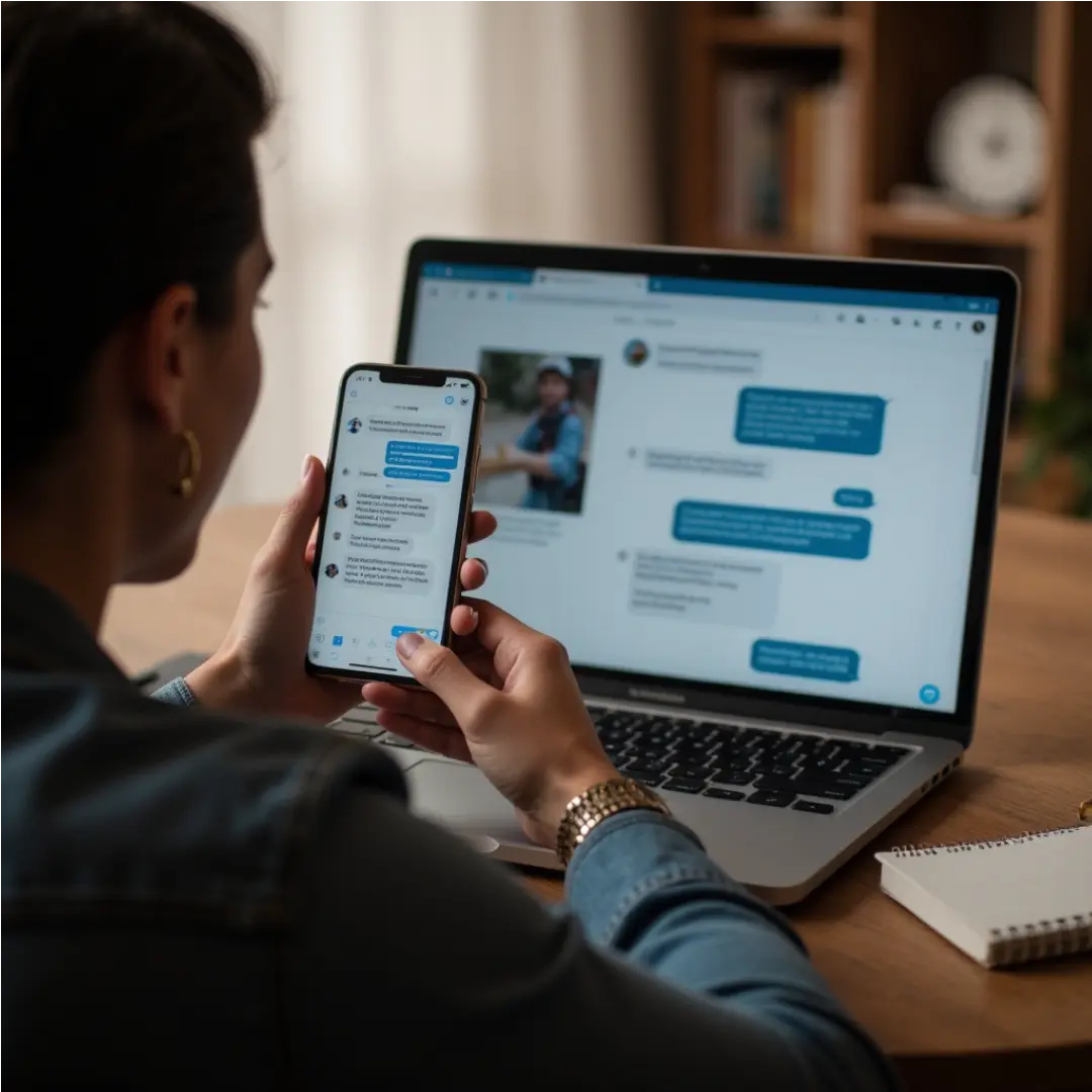 Homeowner using an AI chatbot to ask questions, describe service needs, and request help from a local service business.