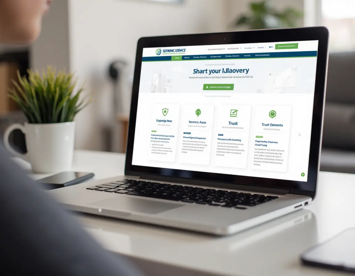 Clear local service business website showing service categories, service areas, and contact options for easy customer understanding.