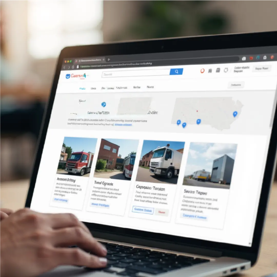 Laptop displaying specific service pages for a local service business with clear details and strong calls to action.