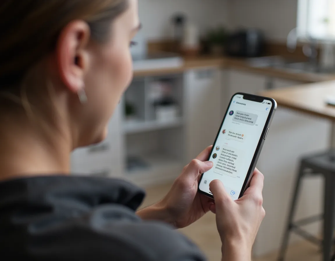 Home service business owner checking delayed customer messages on a smartphone