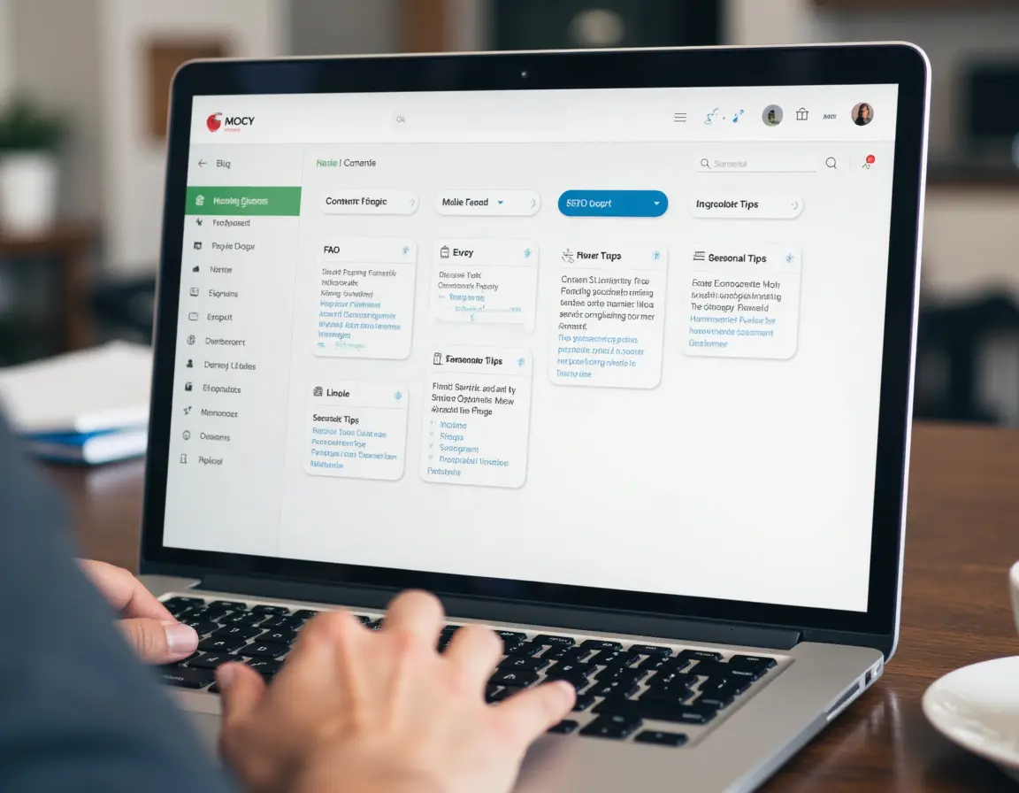 Home service content planning dashboard with educational articles and customer resources