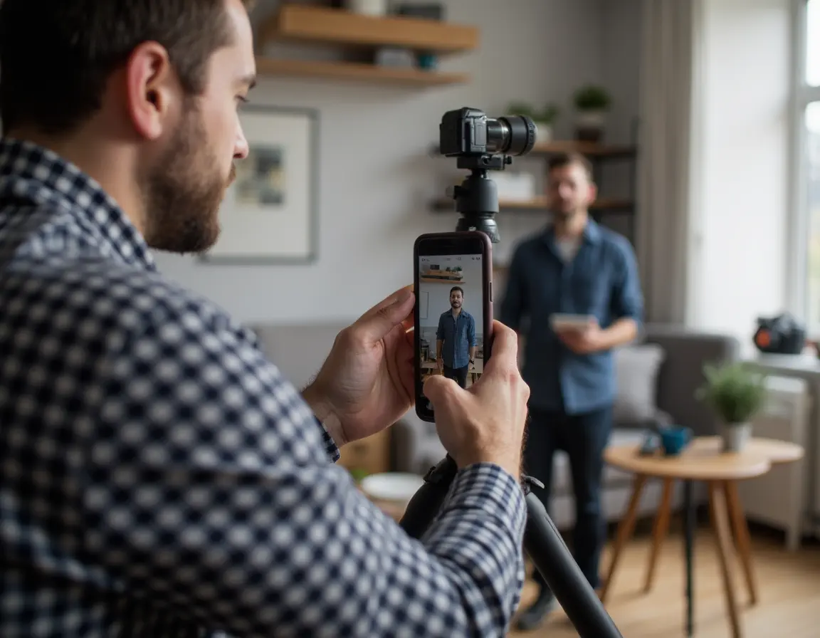 Home service professional recording a marketing video for customer education