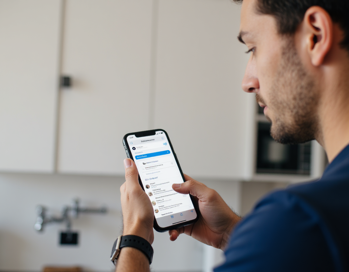 Plumber reviewing service leads and appointments on a mobile device