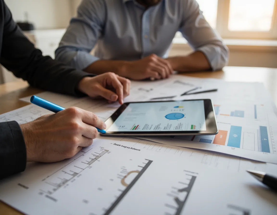 Home improvement contractor reviewing a project estimate with homeowners