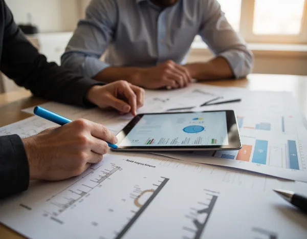 Home improvement contractor reviewing a project estimate with homeowners