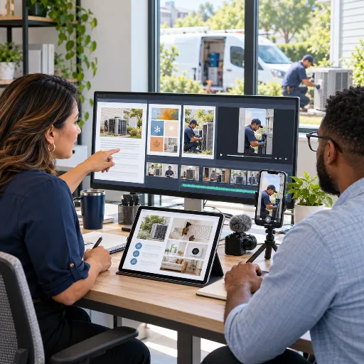 AI-assisted HVAC content and video marketing workflow for blogs, social posts, and service videos.