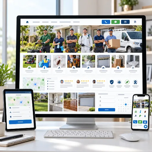 Desktop monitor and mobile phone displaying a clear, mobile-friendly local service business website with service details, booking options, and trust signals.