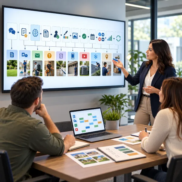 Marketing team planning AI-assisted content production workflow.