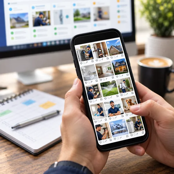 Social media content planning for home service business marketing.
