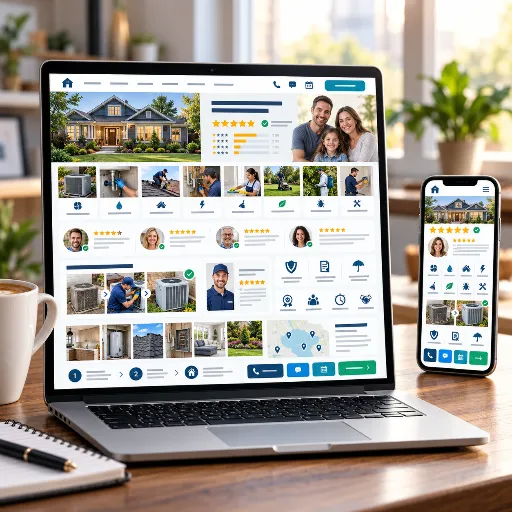 Home service website showing customer reviews, testimonials, and trust-building elements.