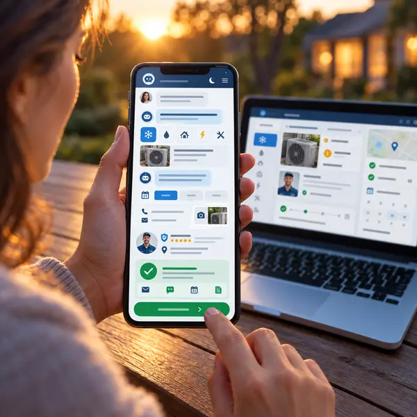 After-hours customer inquiry being captured by an AI chatbot for a home service business.