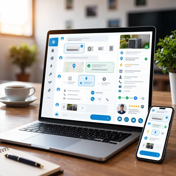 AI chatbot collecting service type, location, urgency, and contact details from a home service lead.