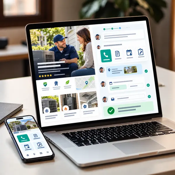 Home service website with clear chatbot-assisted calls to action for service requests and estimates.
