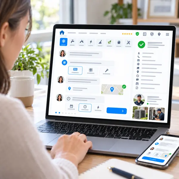Chatbot collecting customer contact details and service request information for a home service company.