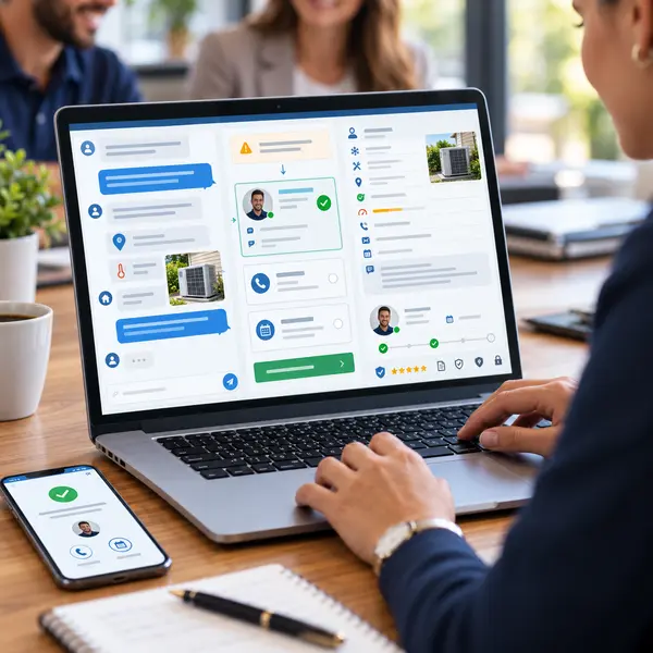 AI chatbot routing a home service inquiry to a live team member for follow-up.
